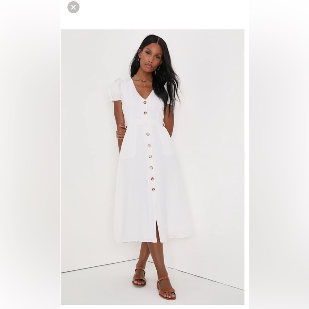 NWT Lulu's White Button-Front Midi Dress